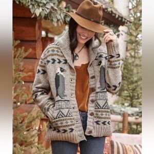 Sundance by Lost Horizons Penguins Aplenty Cardigan Wool Sweater handcrafted